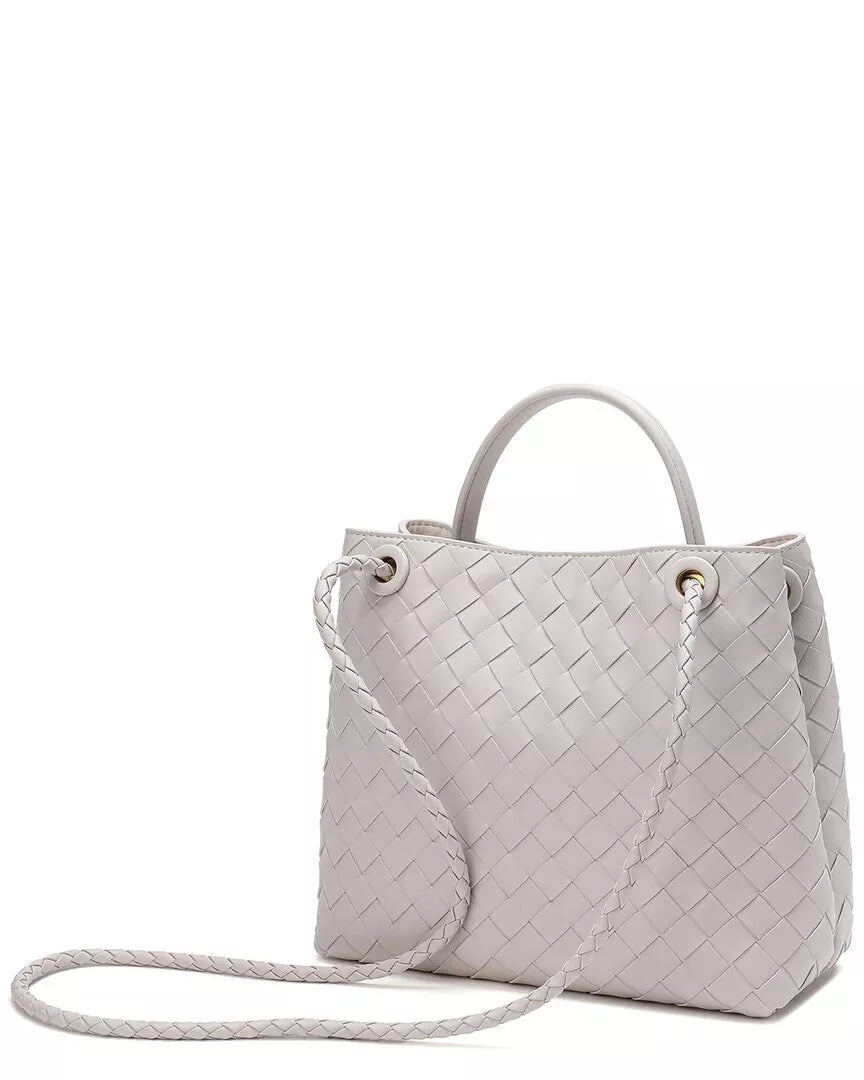 Woven Leather Top Handle Shoulder Bag