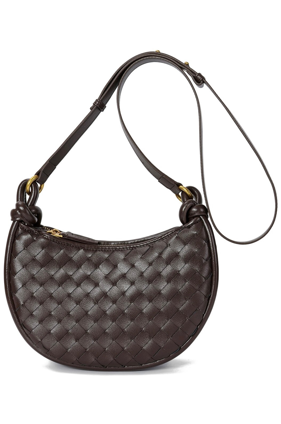 Hand Woven leather messanger/dark brown