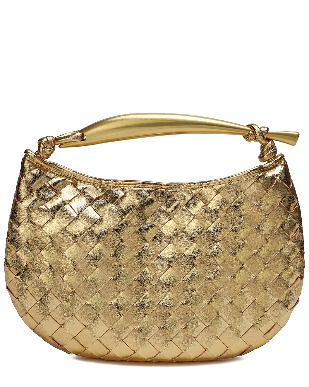 Woven Leather Top Handle Clutch