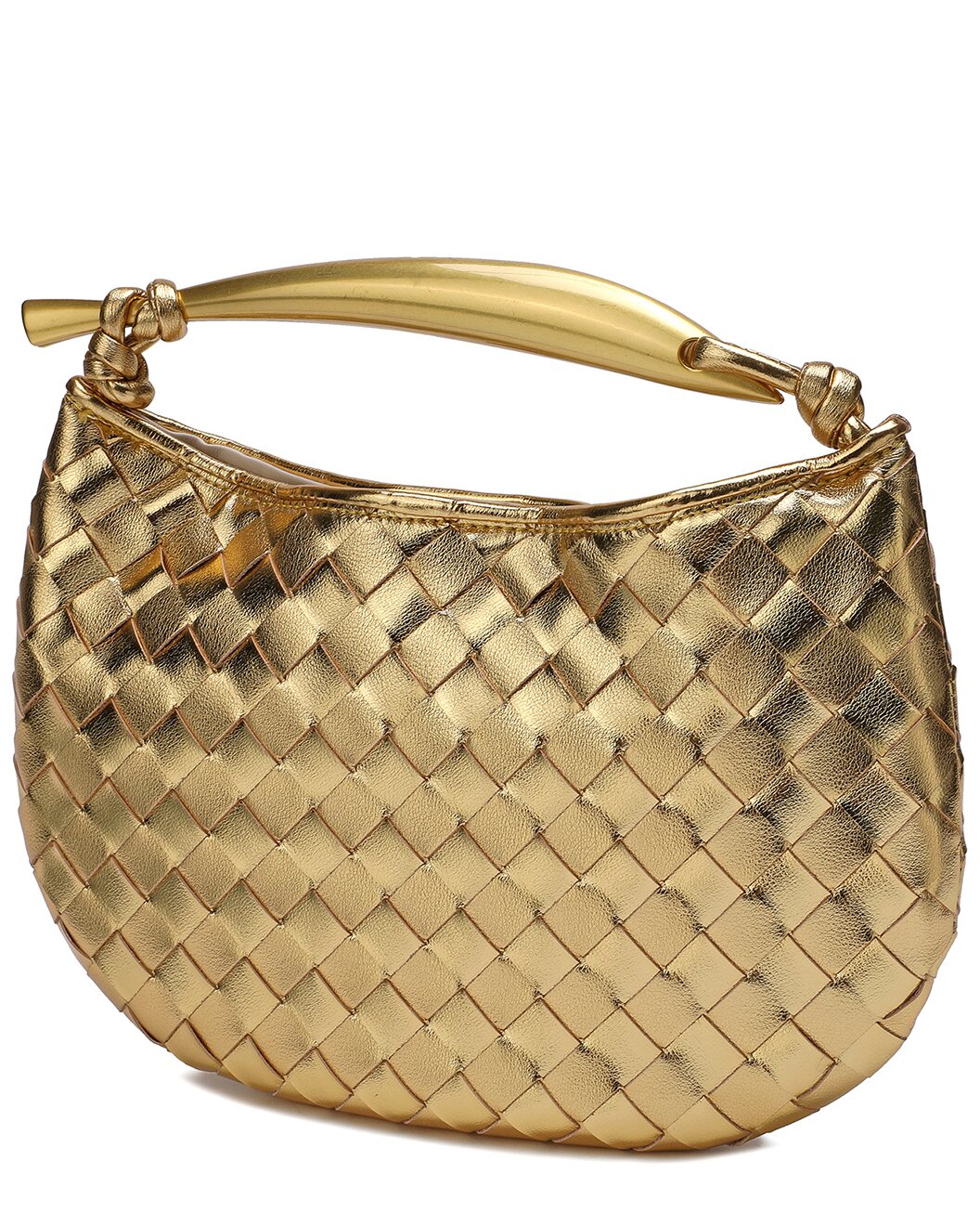 Woven Leather Top Handle Clutch