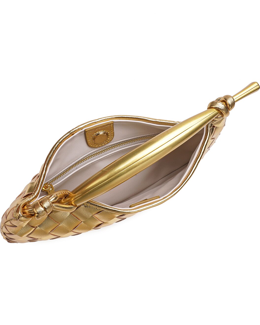 Woven Leather Top Handle Clutch