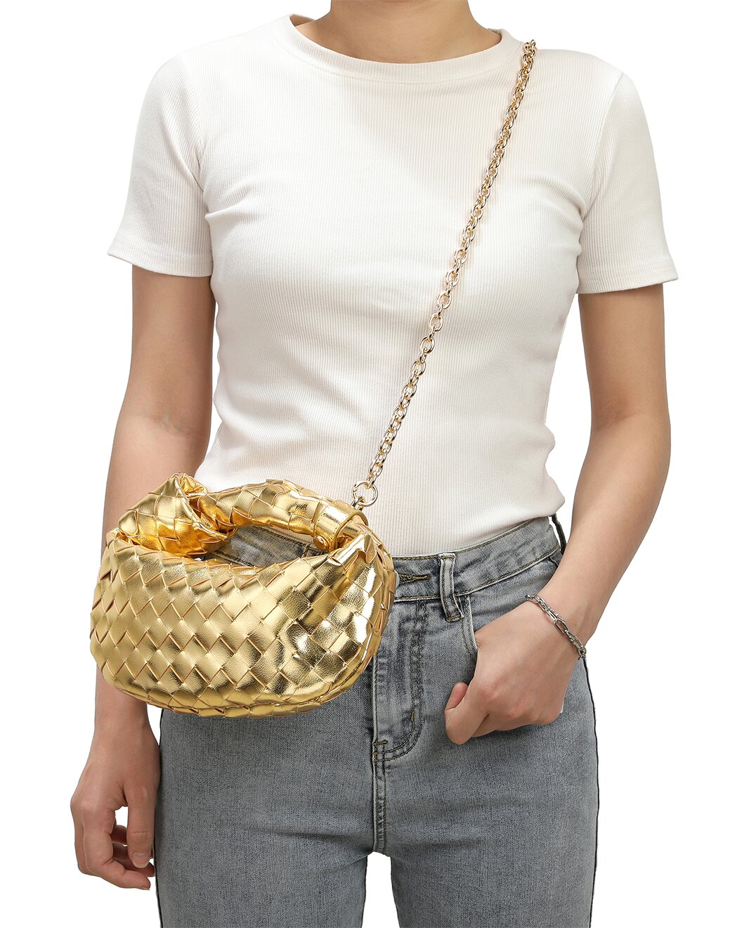 Woven Leather Knot Handle Crossbody