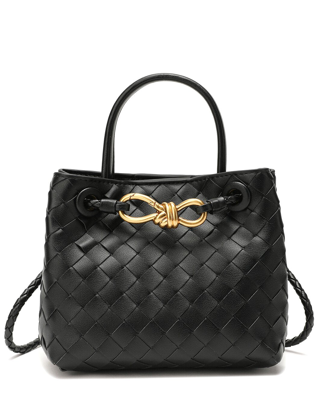 Woven Leather Top Handle Shoulder Bag