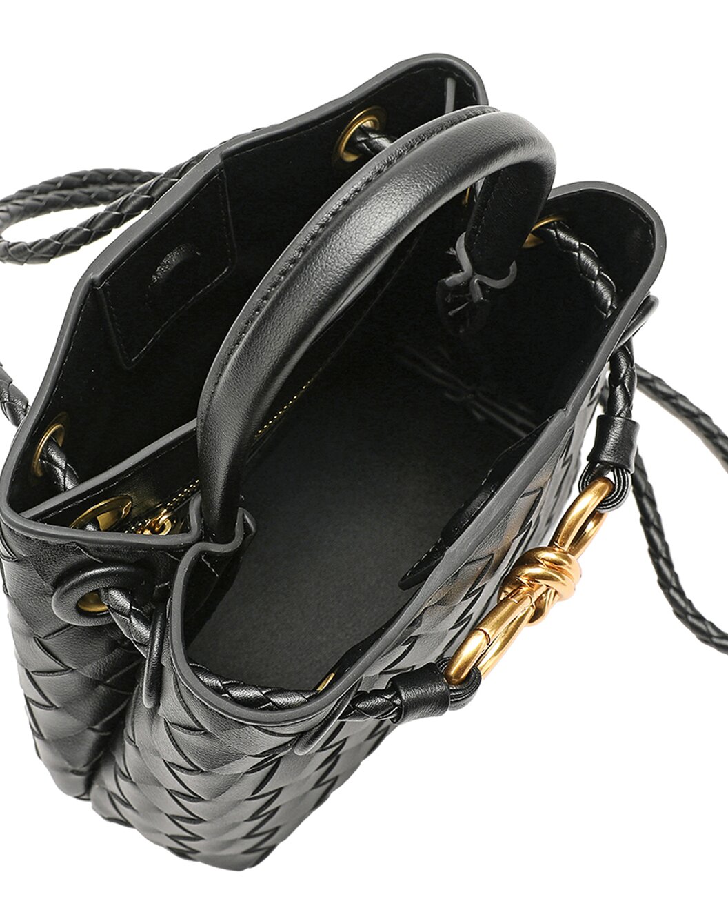 Woven Leather Top Handle Shoulder Bag