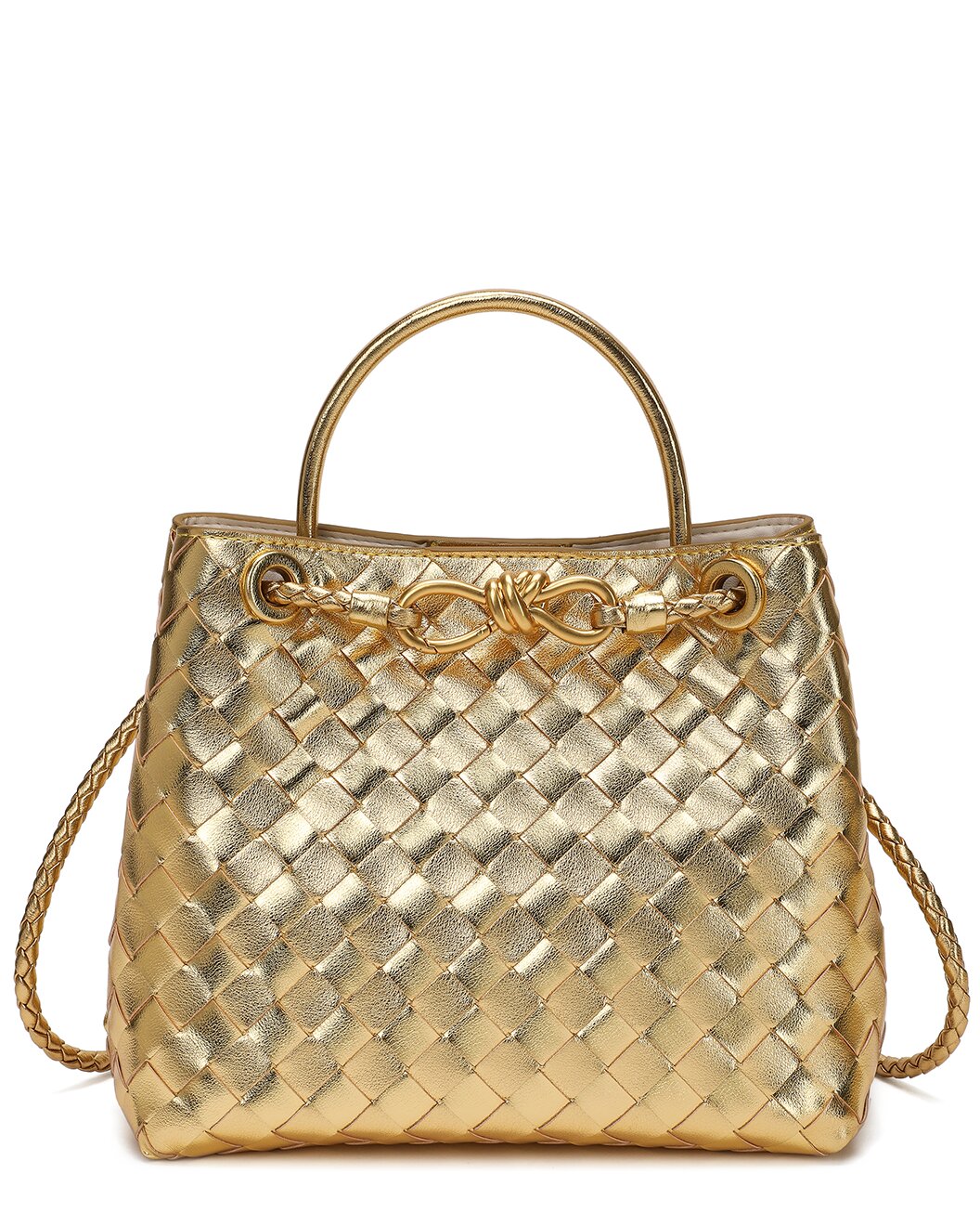Woven Leather Top Handle Shoulder Bag