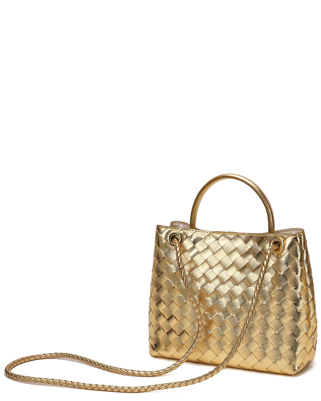 Woven Leather Top Handle Shoulder Bag