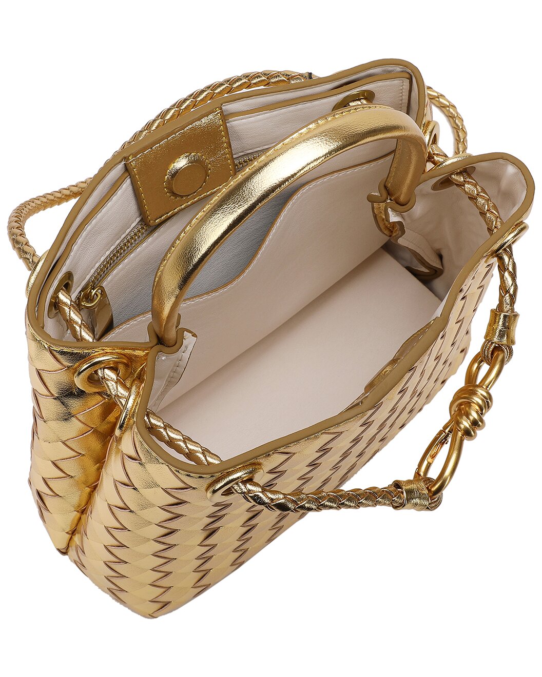 Woven Leather Top Handle Shoulder Bag