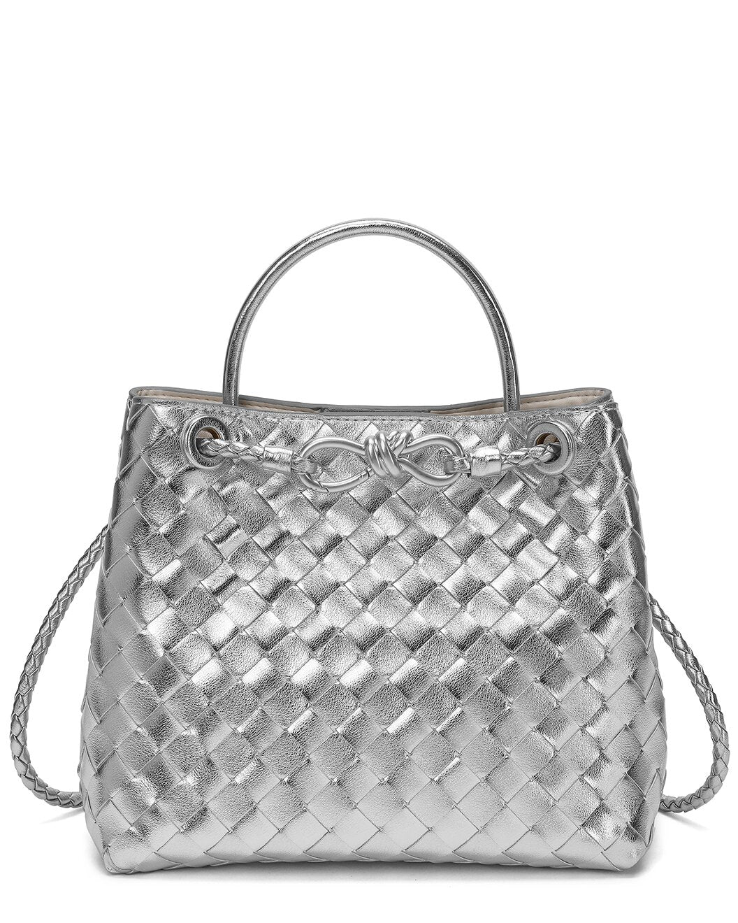 Woven Leather Top Handle Shoulder Bag