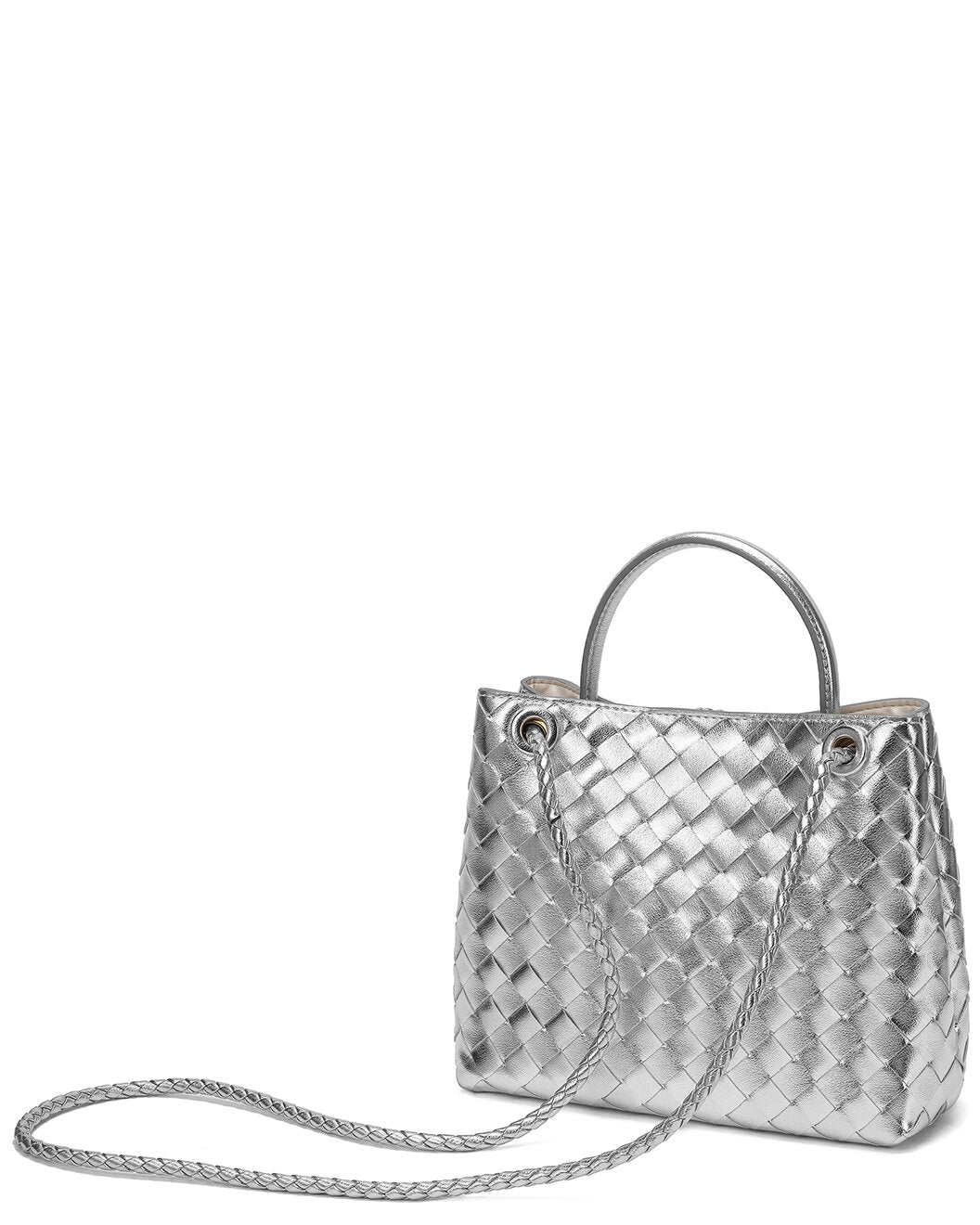 Woven Leather Top Handle Shoulder Bag