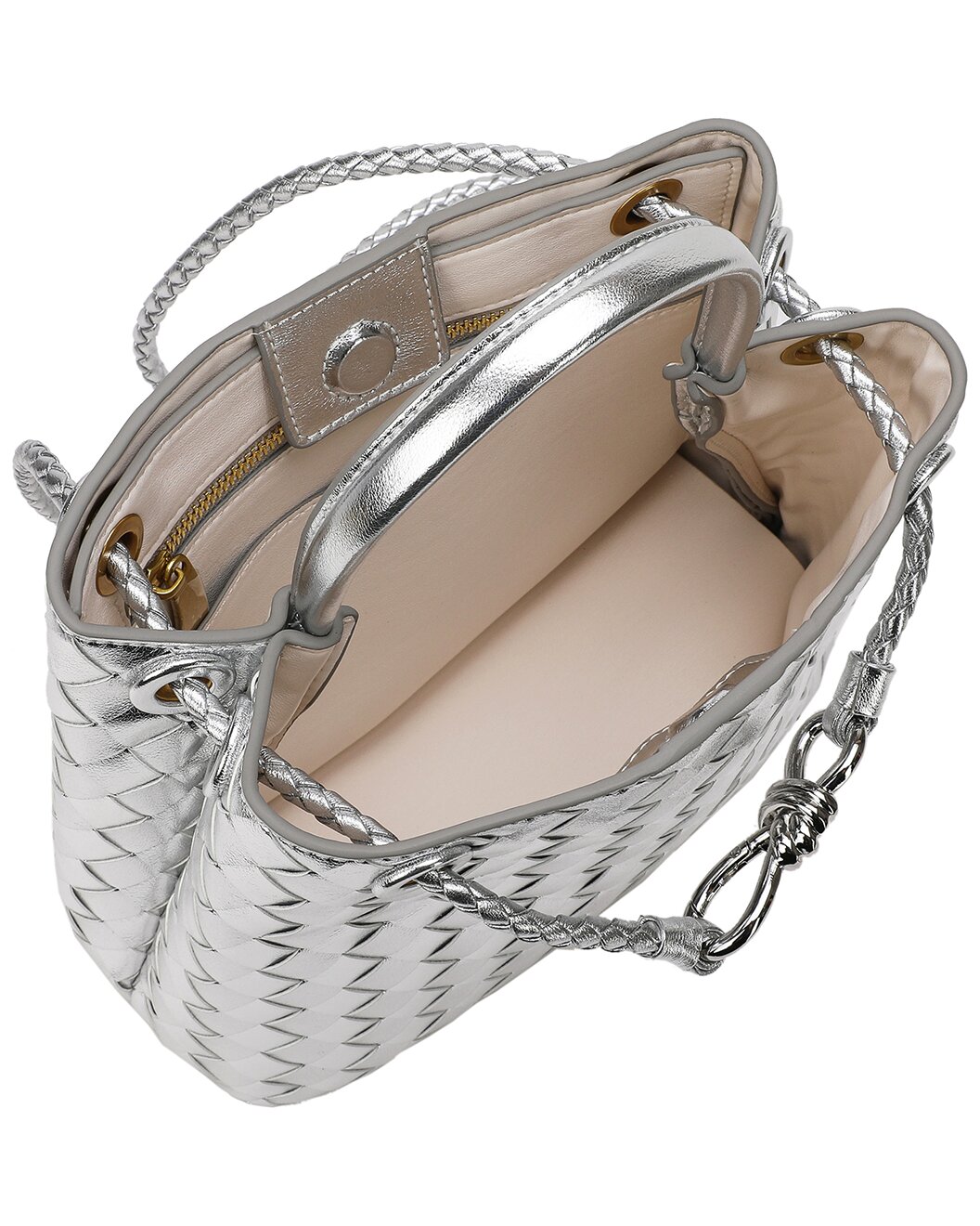 Woven Leather Top Handle Shoulder Bag