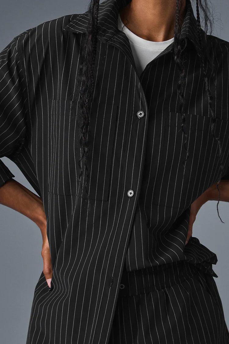 ALO YOGA Pinstripe Daylight Button Down Long Sleeve