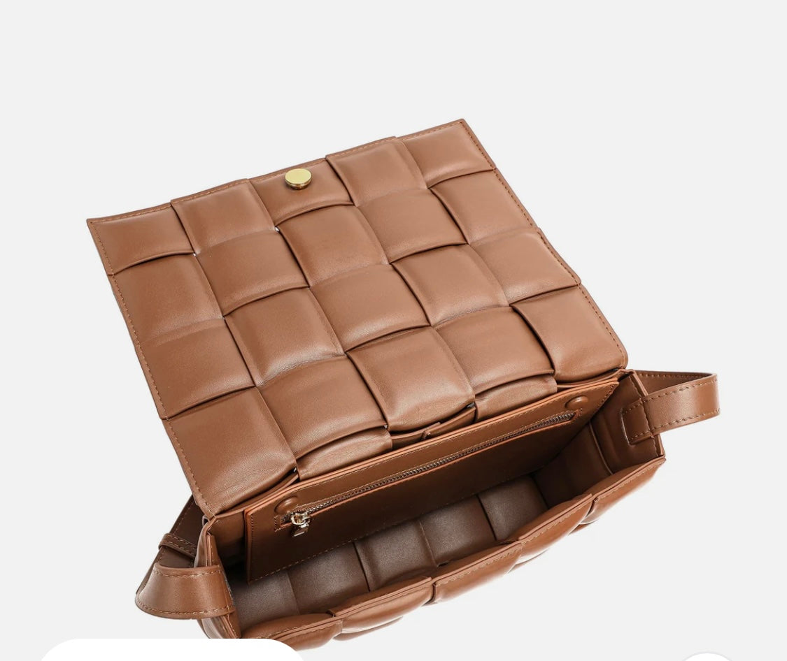 Full-Grain Woven Lambskin Leather Puffy Bag