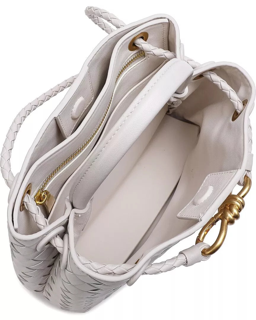 Woven Leather Top Handle Shoulder Bag