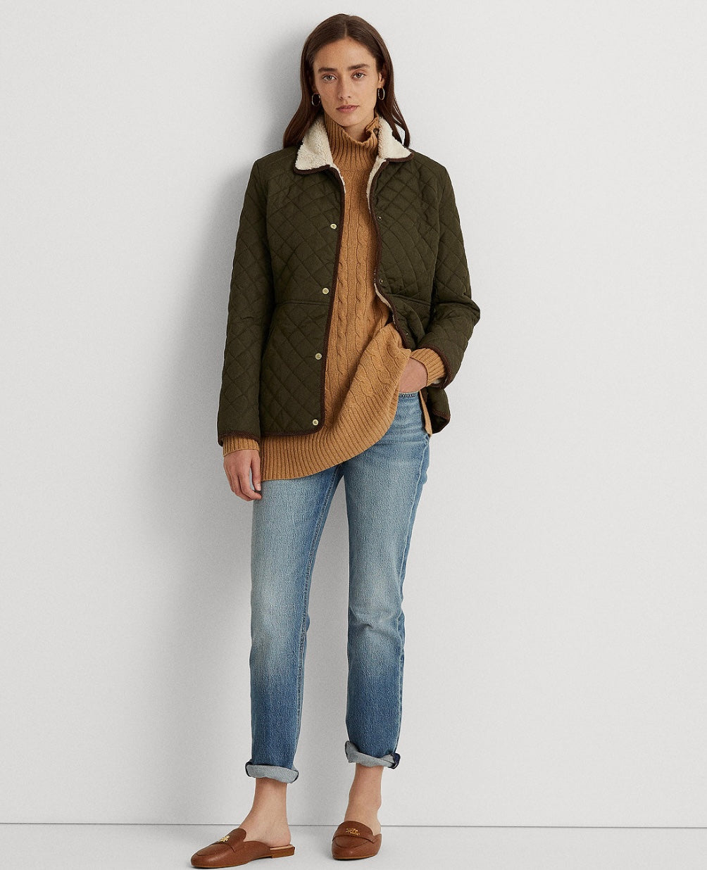 Women's Faux-Sherpa-Collar Quilted Coat