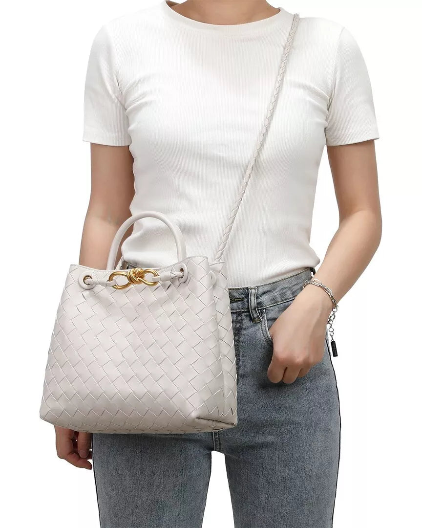 Woven Leather Top Handle Shoulder Bag
