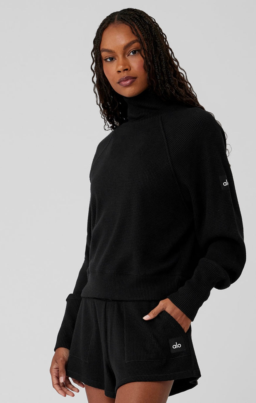 Waffle Weekend Escape Mock Neck Long Sleeve
