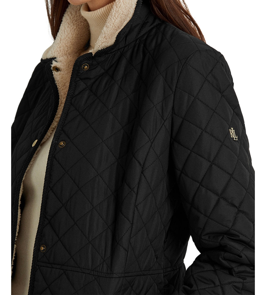 Women's Faux-Sherpa-Collar Quilted Coat/BLACK