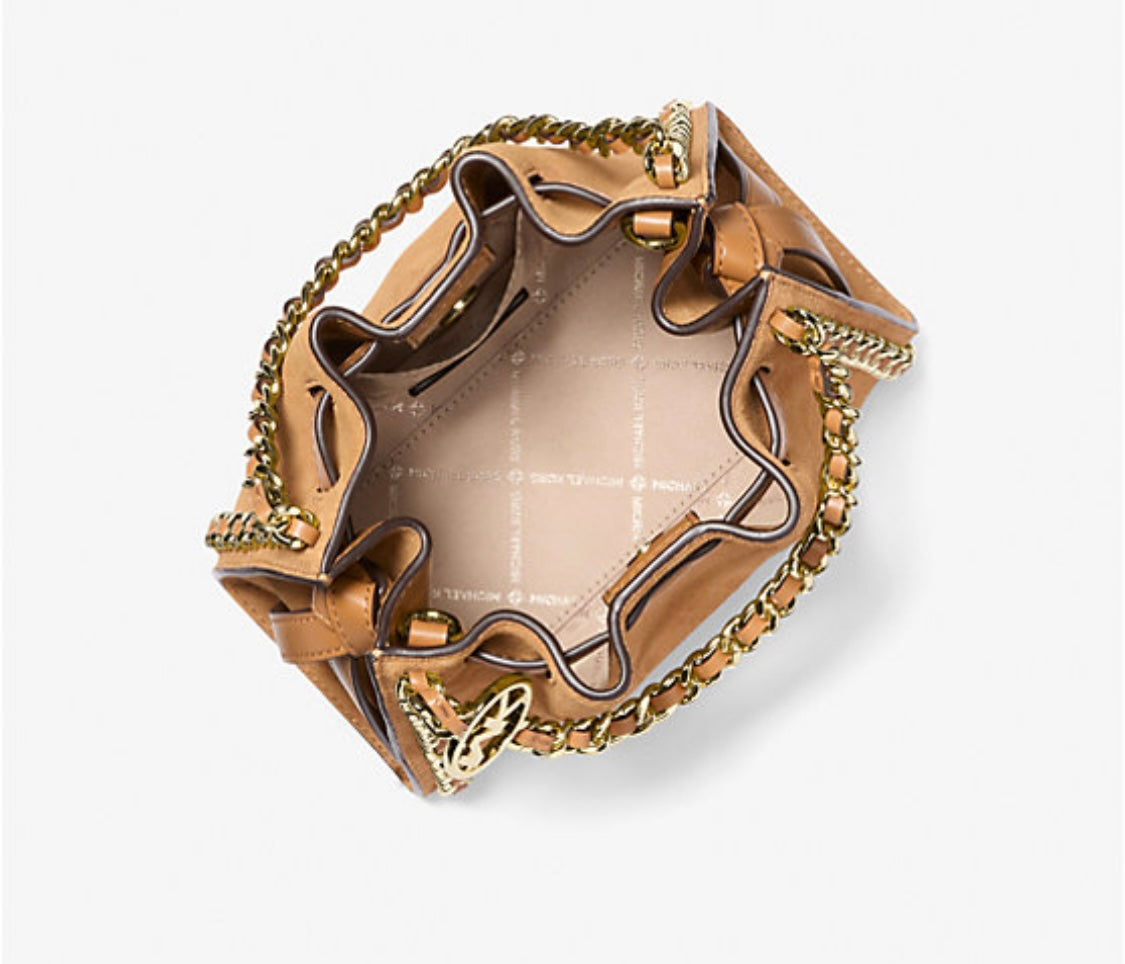 Mina Small Suede Logo Chain Crossbody Bag