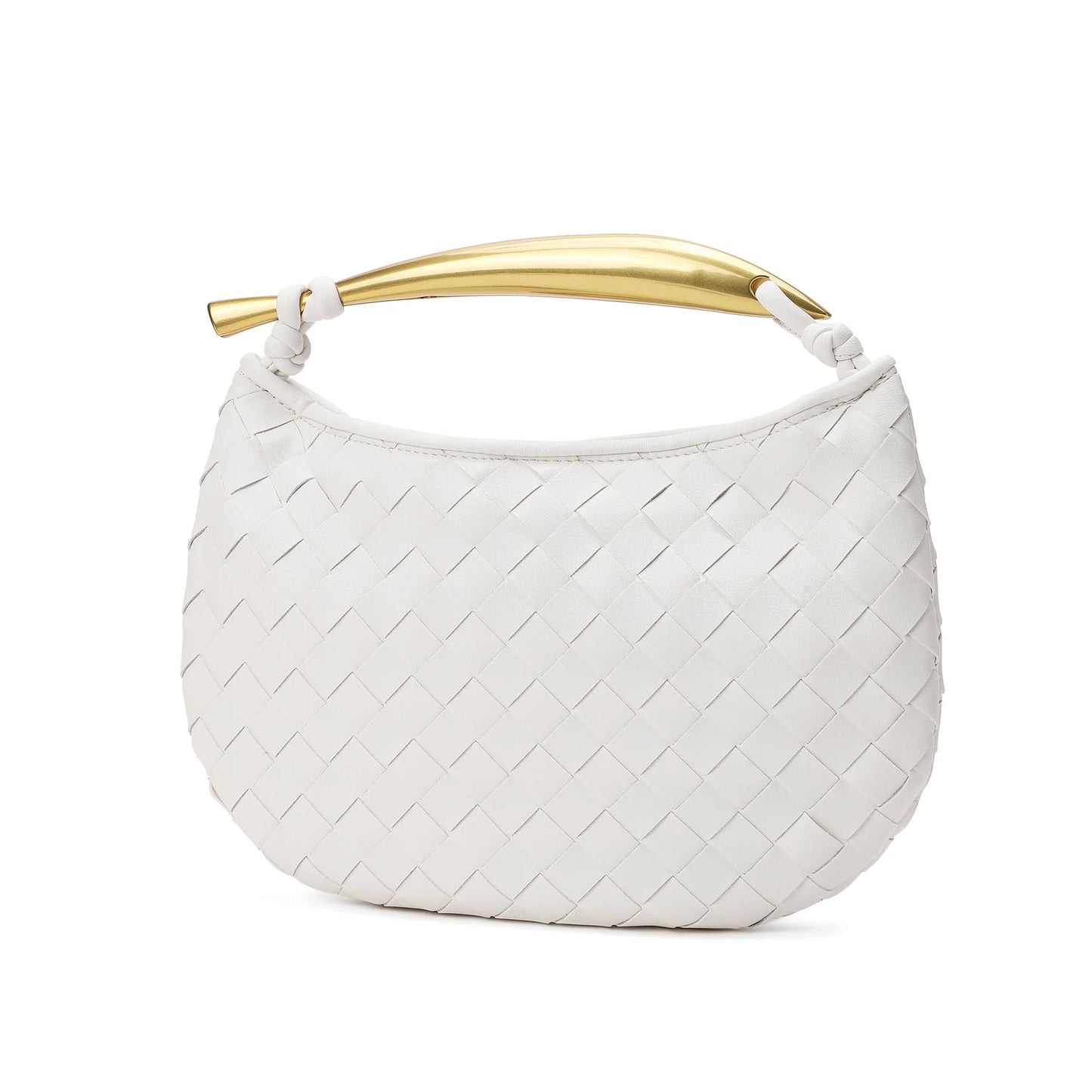 Woven Leather Top Handle Clutch