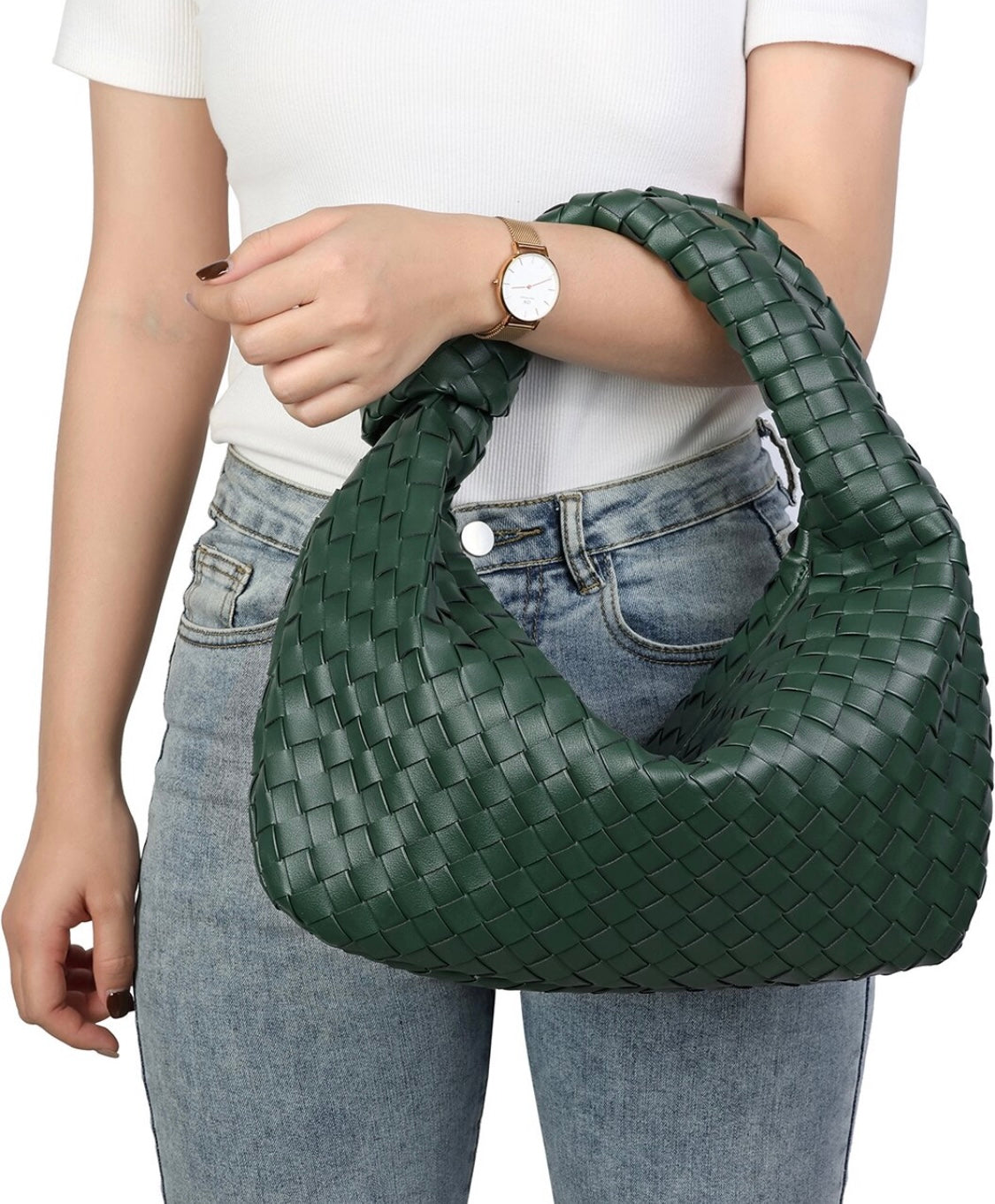 Large hand woven leather pouch