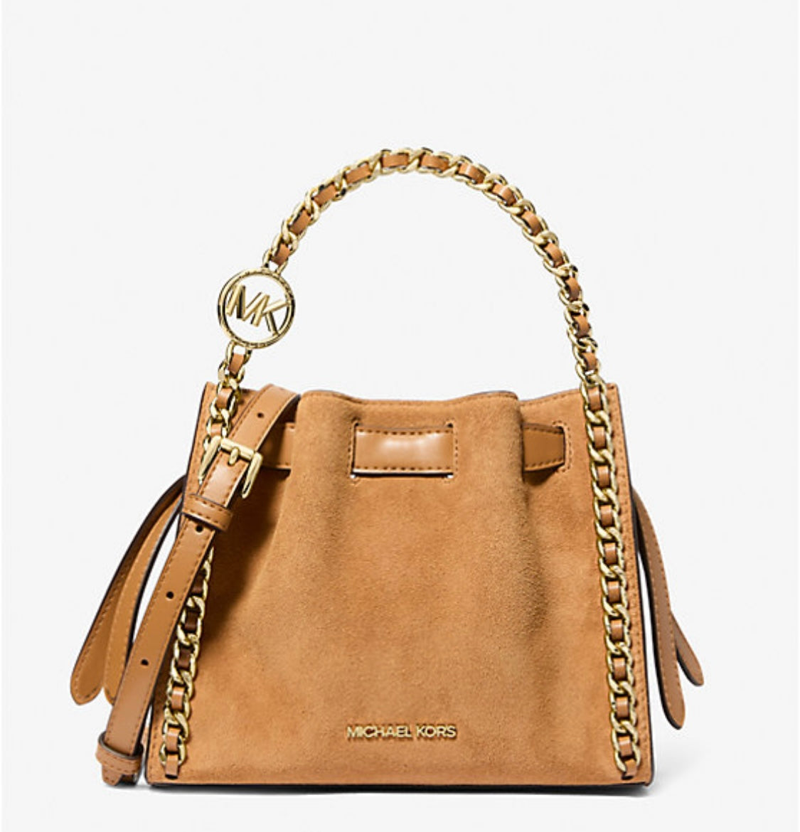 Mina Small Suede Logo Chain Crossbody Bag