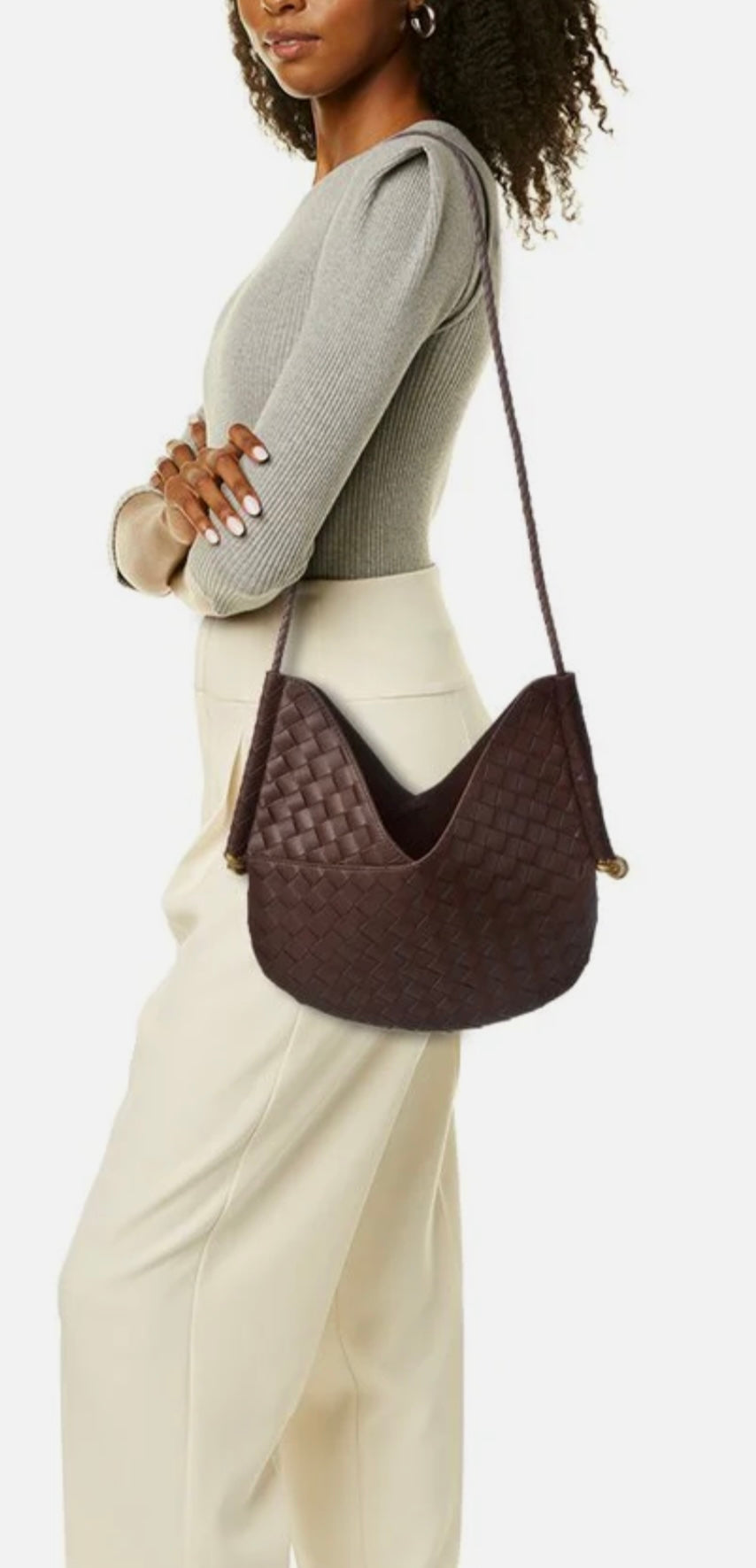 Woven Leather Shoulder Bag Brown