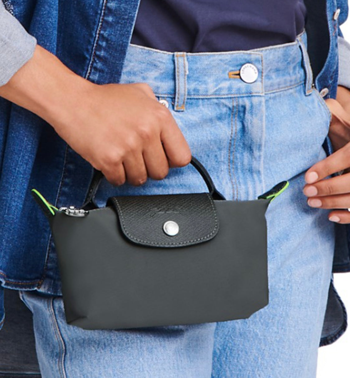 Le Pliage Green Mini Pouch Graphite/Silver