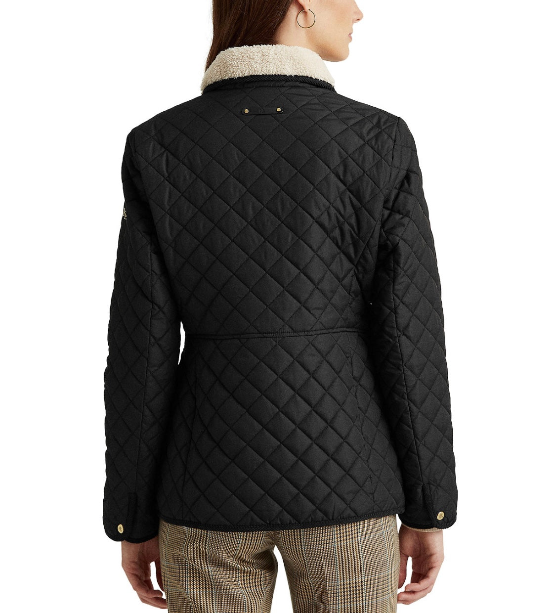Women's Faux-Sherpa-Collar Quilted Coat/BLACK