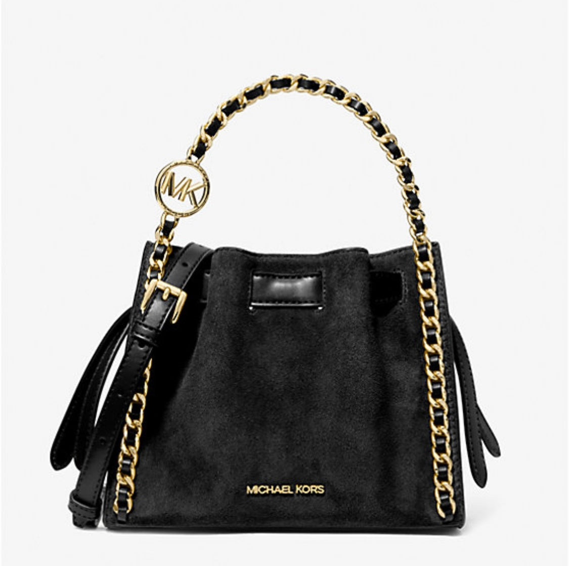 Mina Small Suede Logo Chain Crossbody Bag
