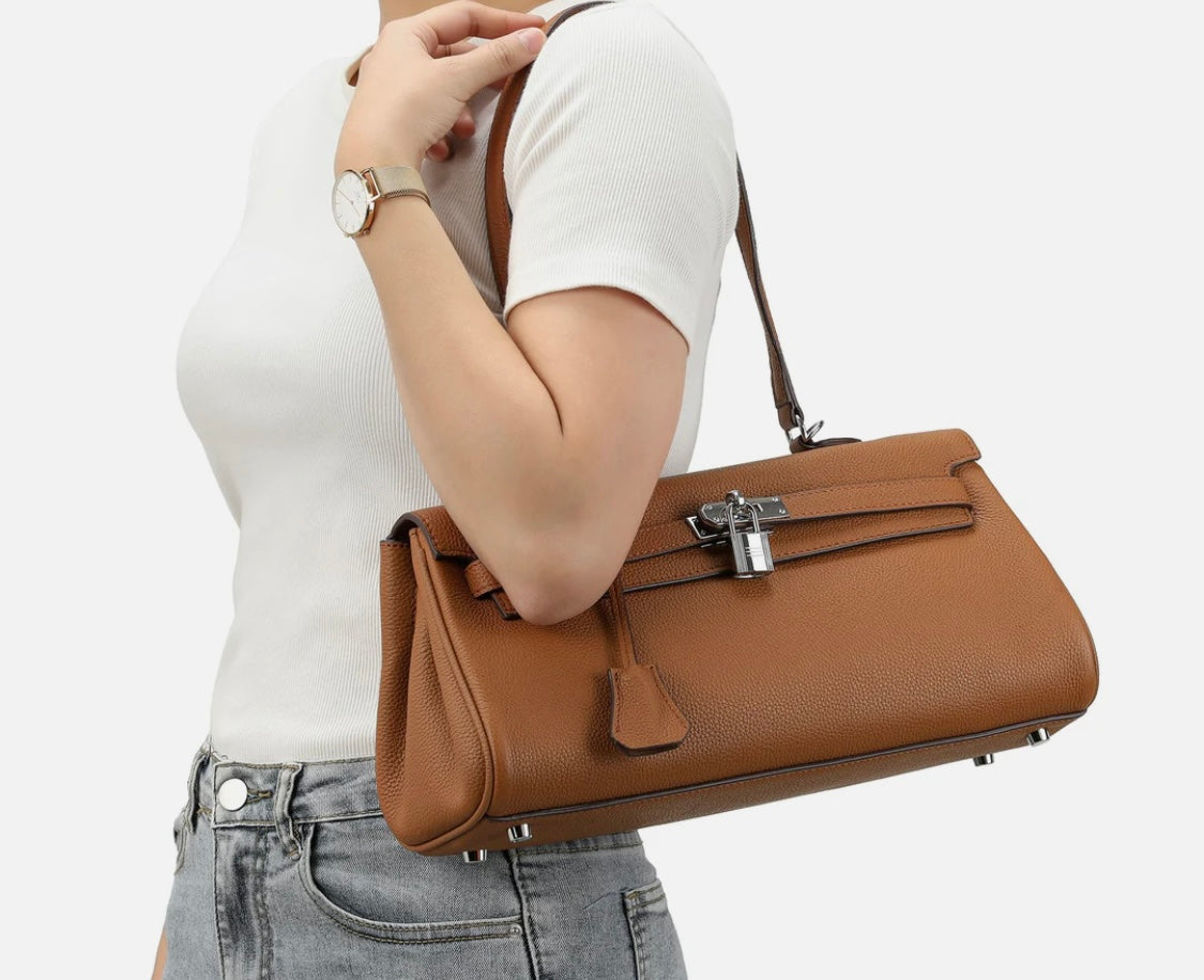 Full-Gain Leather East-West Shoulder Bag