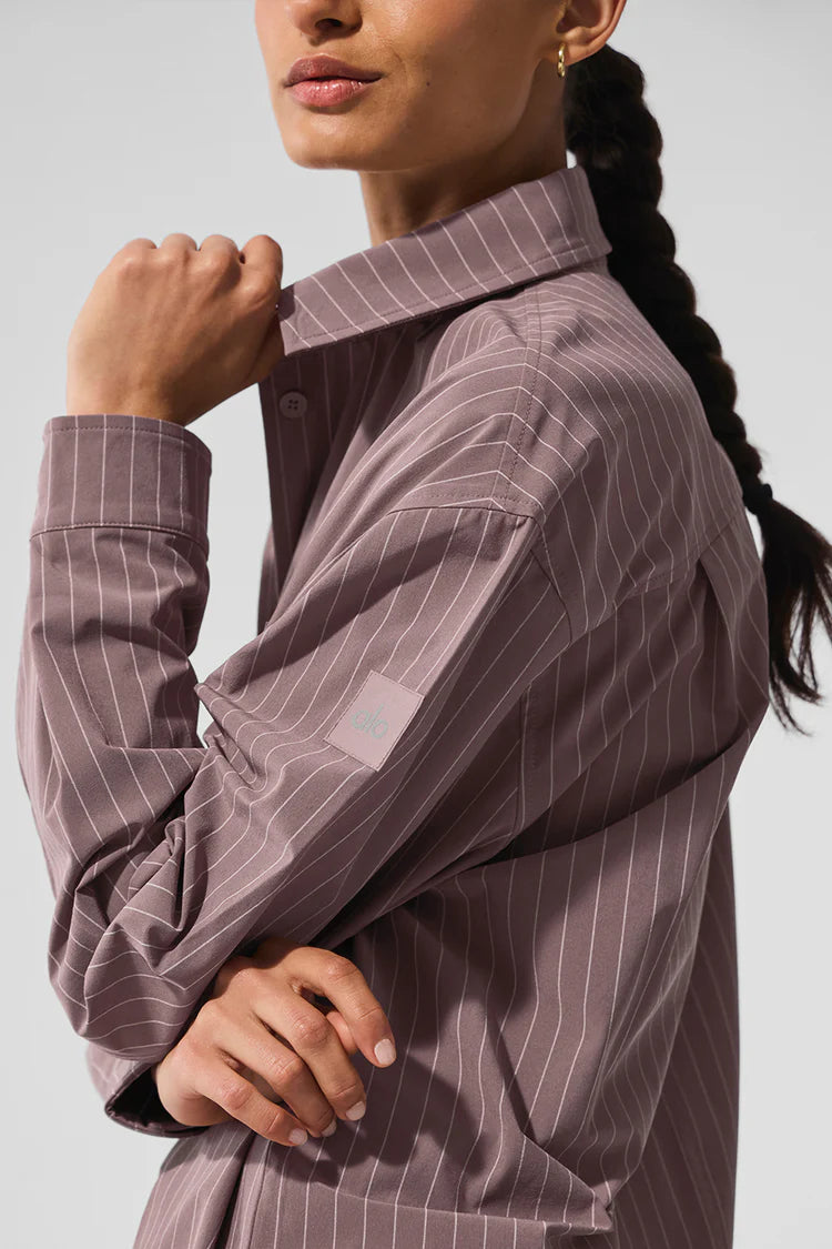 ALO YOGA Pinstripe Daylight Button Down Long Sleeve