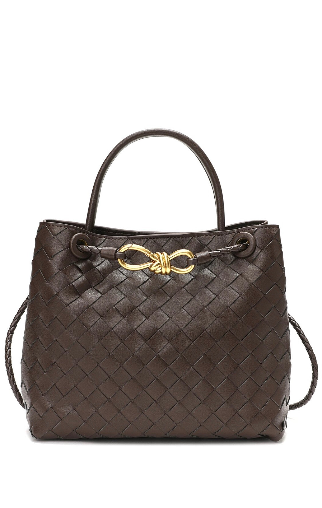 Woven Leather top handle Shoulder bag/KOYU KAHVERENGİ