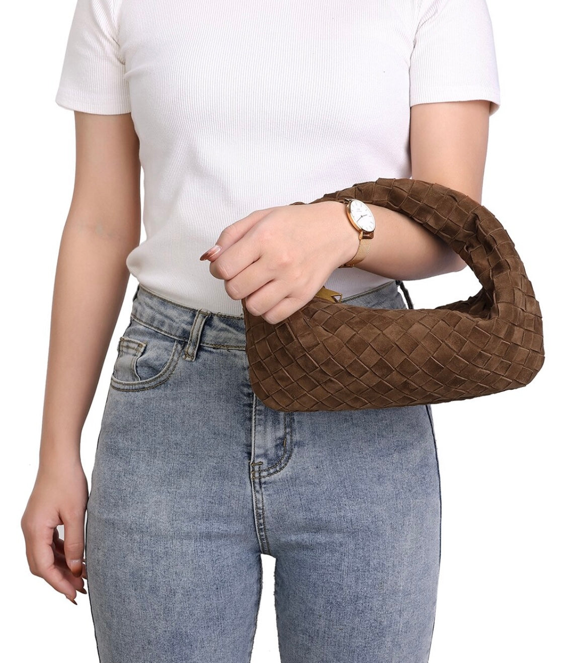 Tiffany Fred koyu kahve süet Pouch