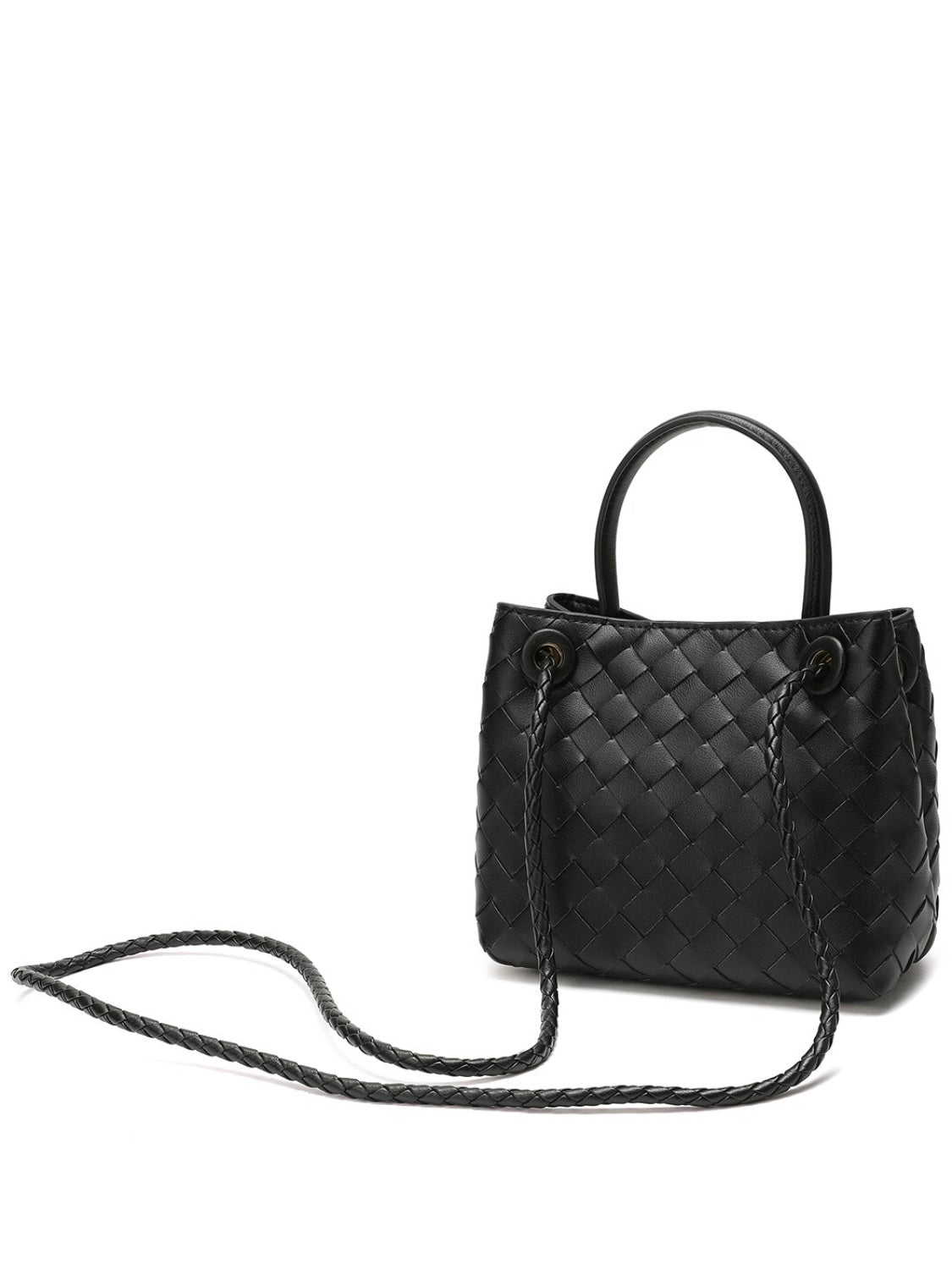 Woven Leather Top Handle Shoulder Bag