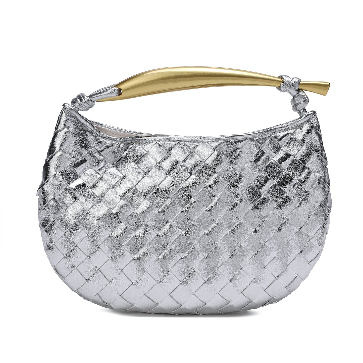 Woven Leather Top Handle Clutch