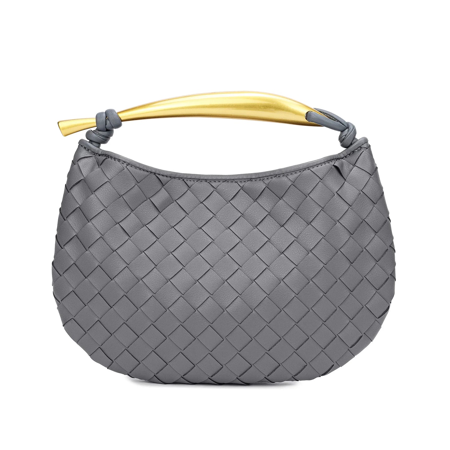 Woven Leather Top Handle Clutch