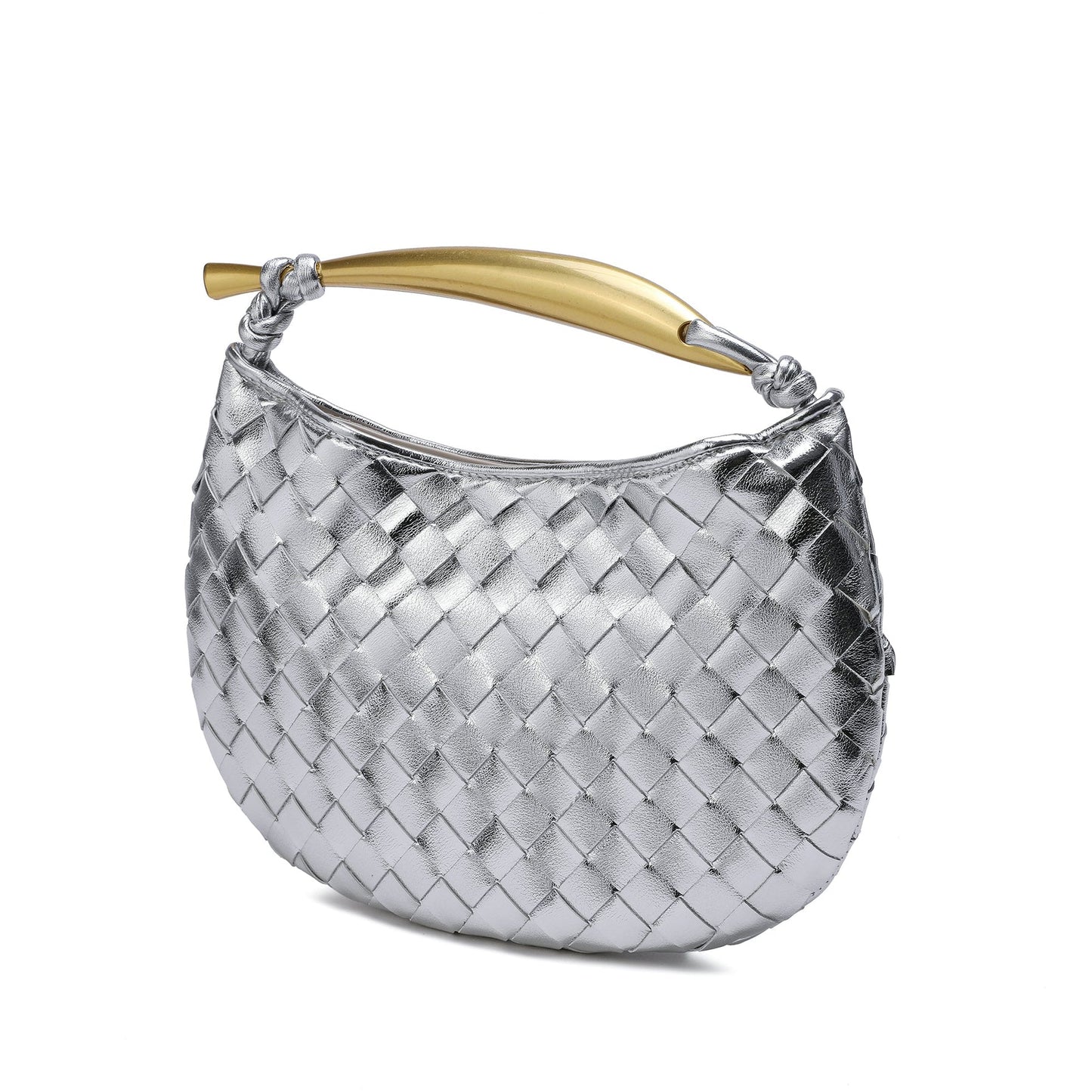 Woven Leather Top Handle Clutch