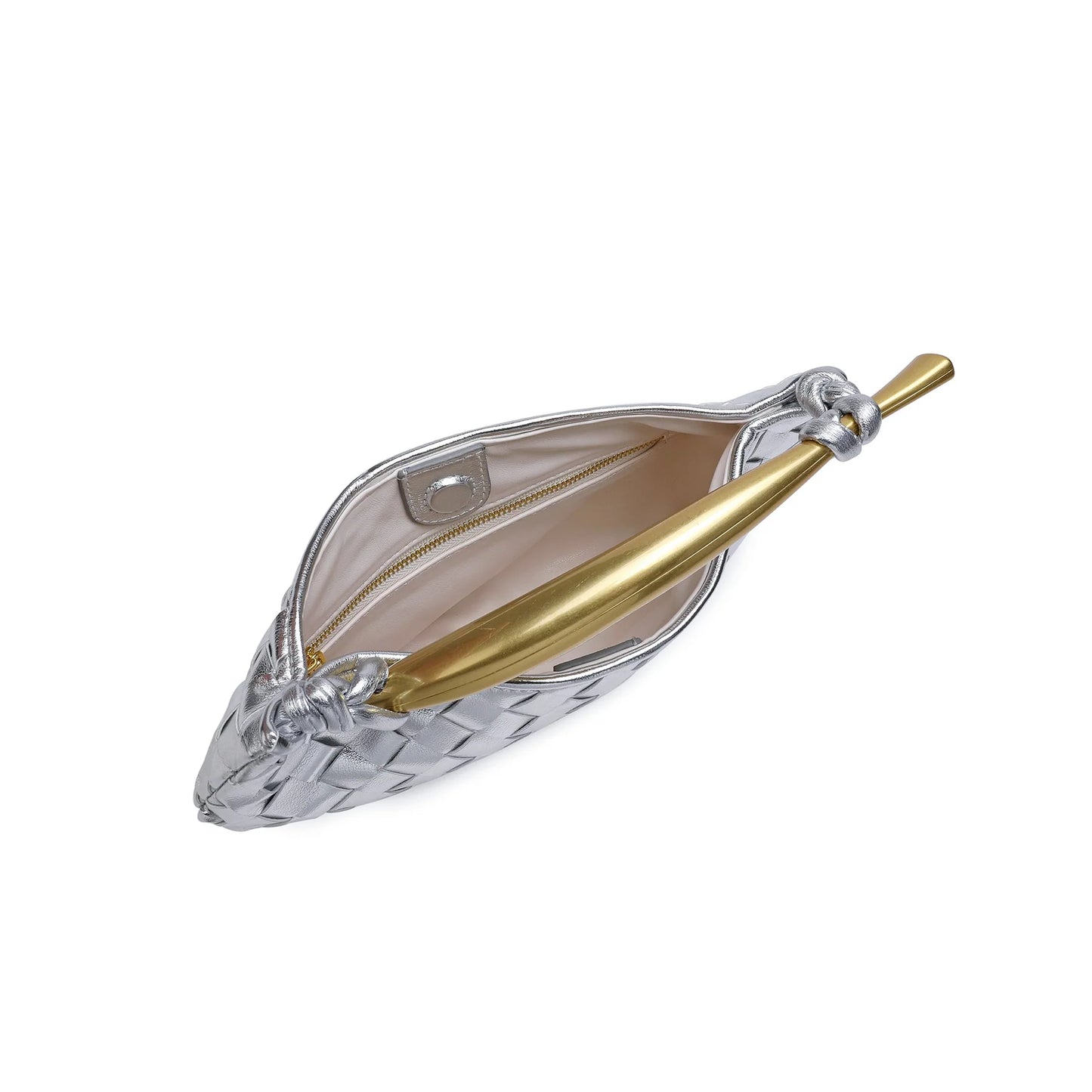 Woven Leather Top Handle Clutch