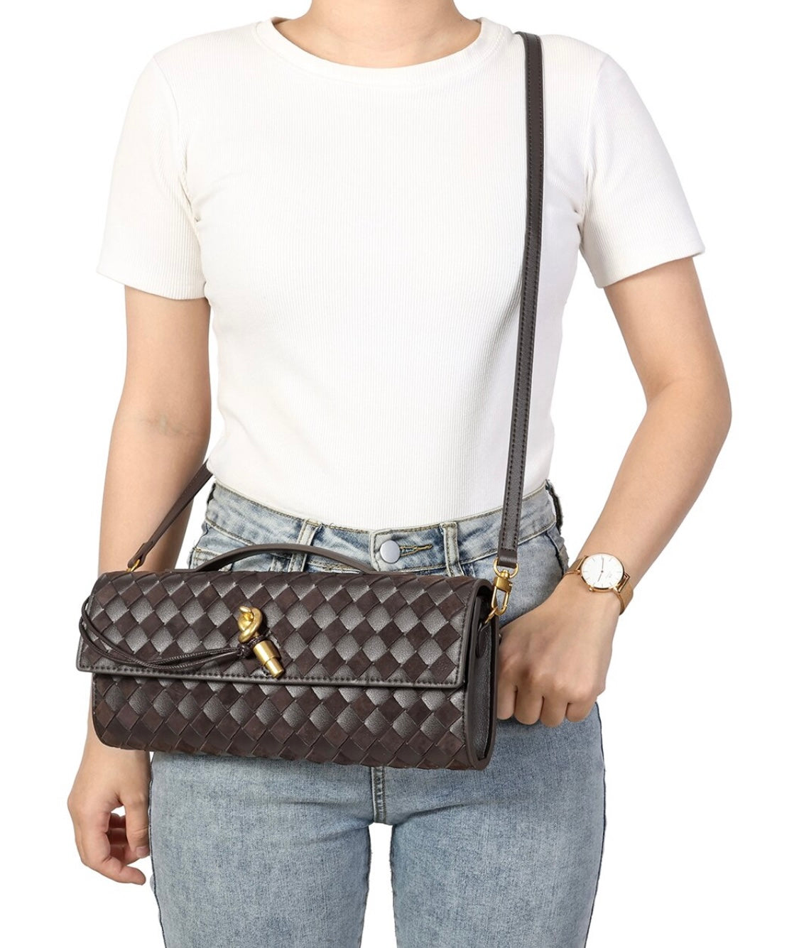 Hand Woven leather/suede clutch