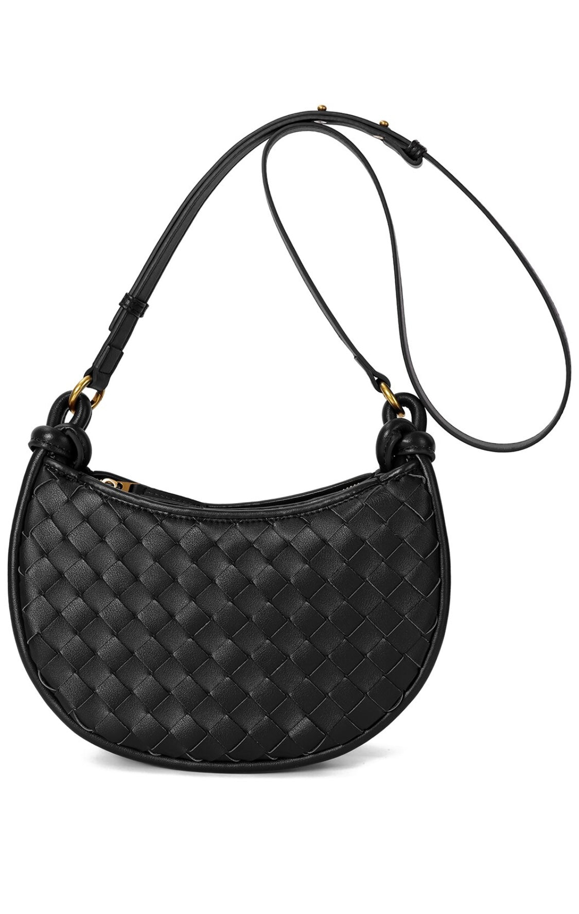 Hand woven leather messenger/black