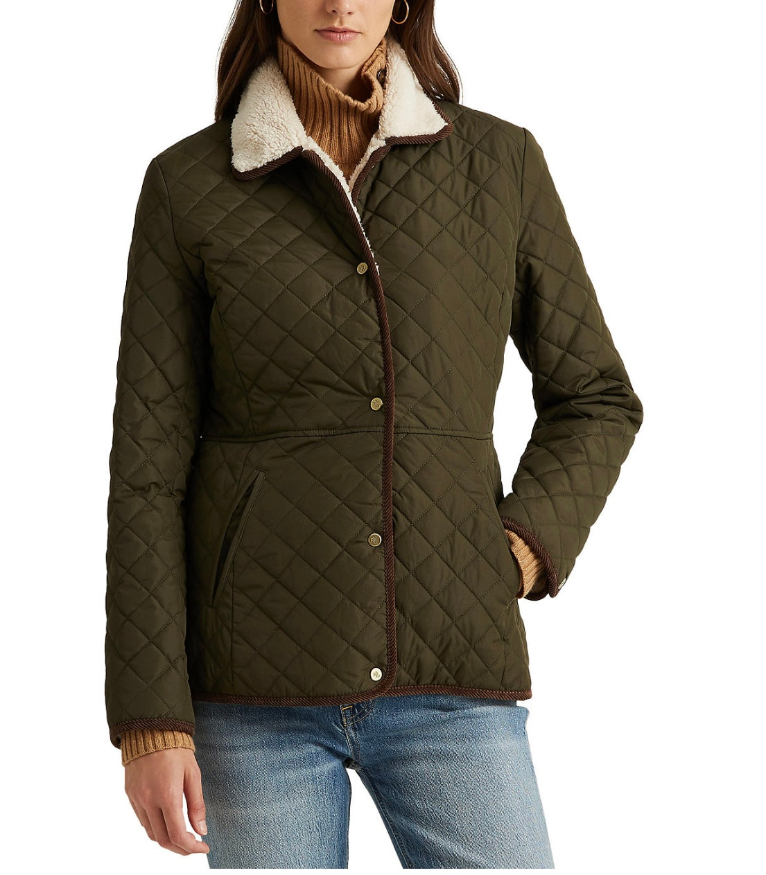 Women's Faux-Sherpa-Collar Quilted Coat