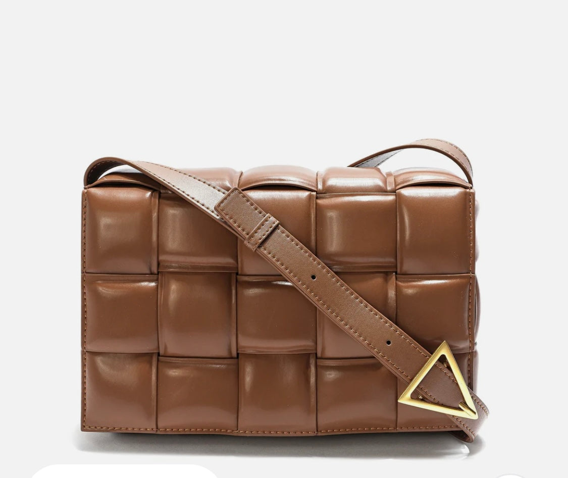 Full-Grain Woven Lambskin Leather Puffy Bag