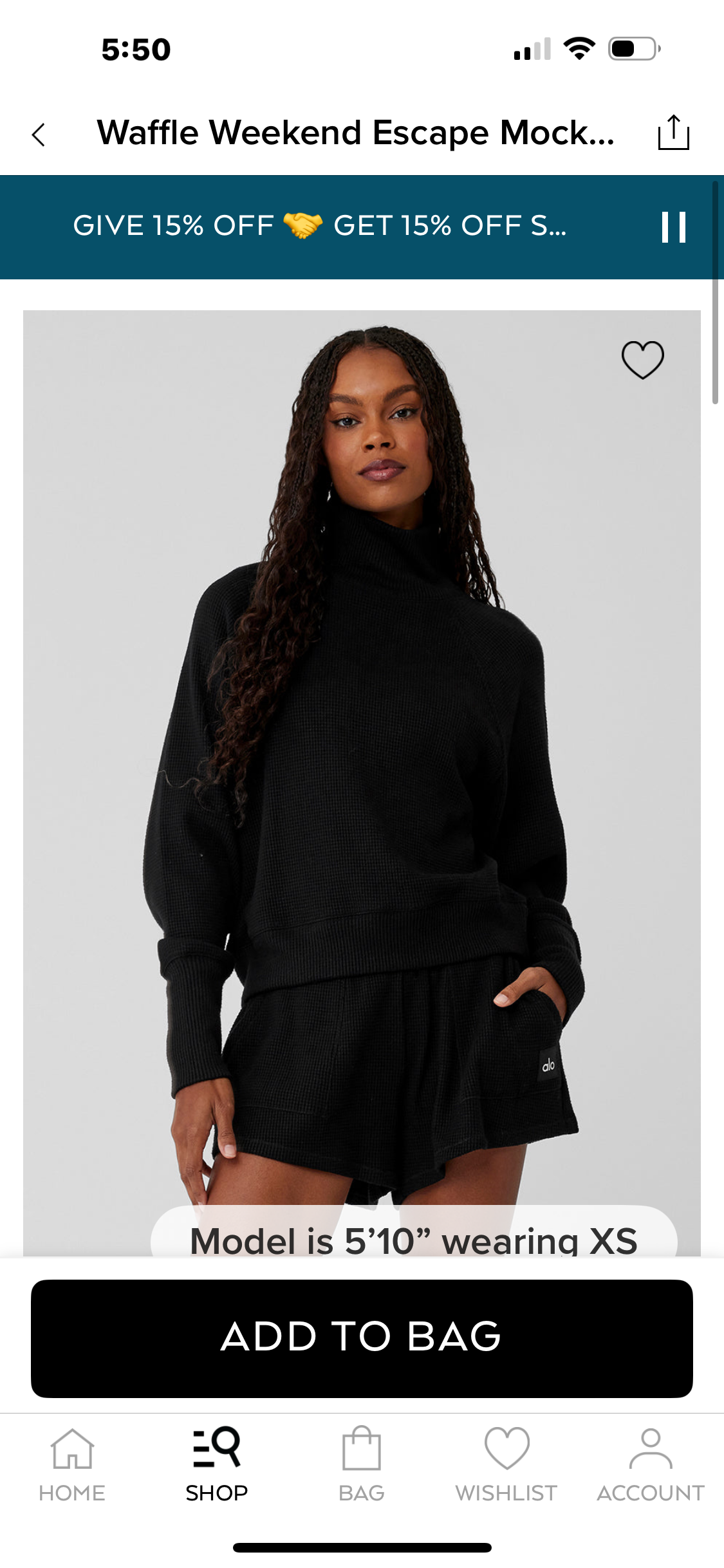 Waffle Weekend Escape Mock Neck Long Sleeve