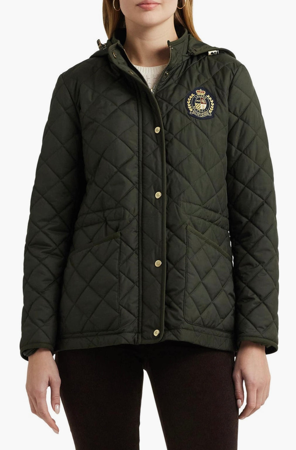 Ralph Lauren kapitone kapüşonlu asker yeşili mont