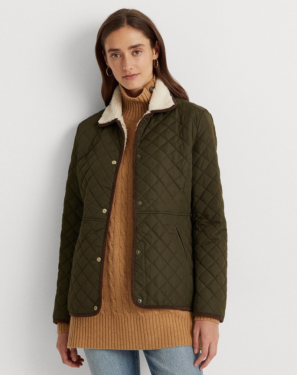 Women's Faux-Sherpa-Collar Quilted Coat