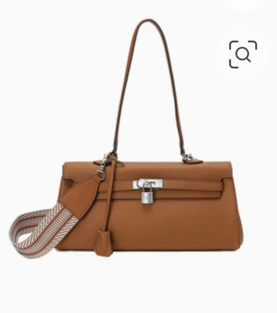 Full-Gain Leather East-West Shoulder Bag