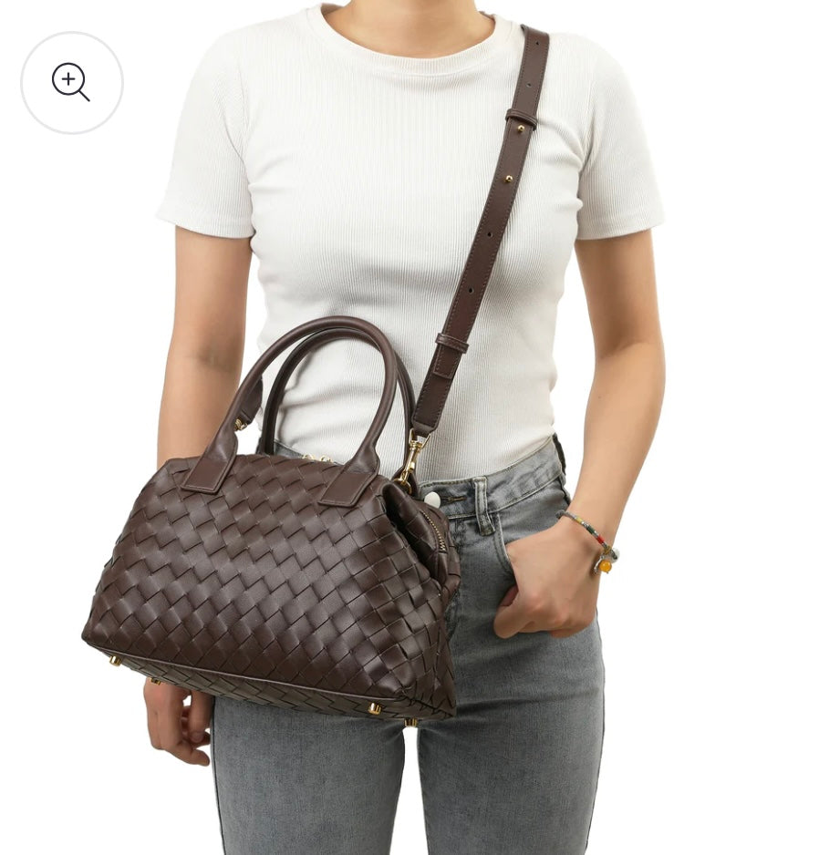 Tiffany & Fred Woven Leather Large Satchel/Shoulder Bag
