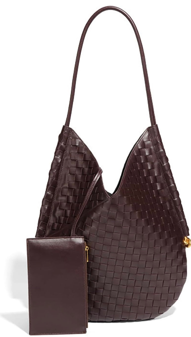 Woven Leather Shoulder Bag Brown