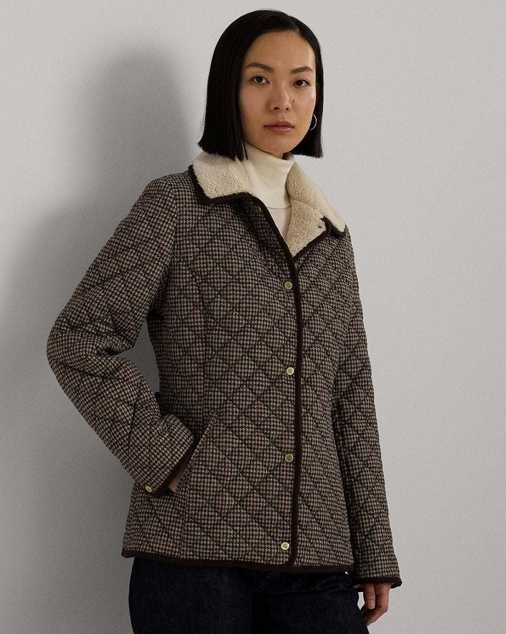 Women's Faux-Sherpa-Collar Quilted Coat