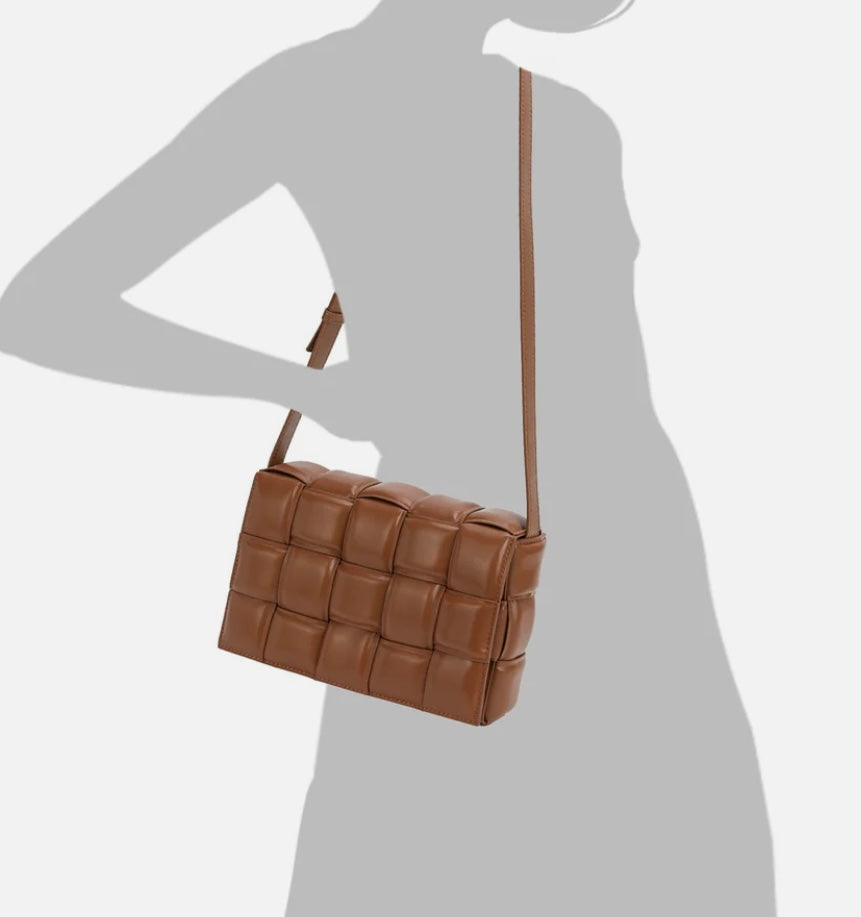 Full-Grain Woven Lambskin Leather Puffy Bag